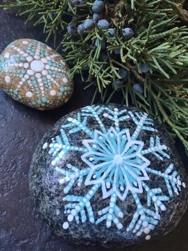 Image for event: Snowflakes With Bling: Teen Rock Painting